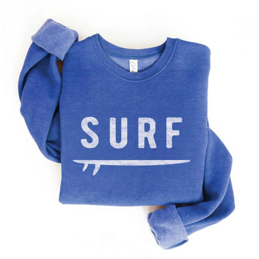 Women's Sweatshirt with SURF Design - Heather Royal Blue