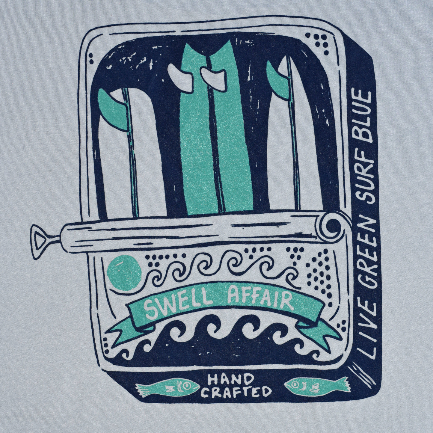 Surfboard Sardines - Short Sleeve T-Shirt - Grayish Blue